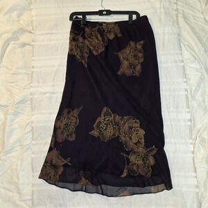 Vintage 1990s 100% Silk Purple Floral maxi skirt lined size 12 Boho Cottagecore